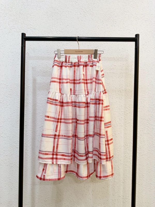 少女方格雙層長裙 