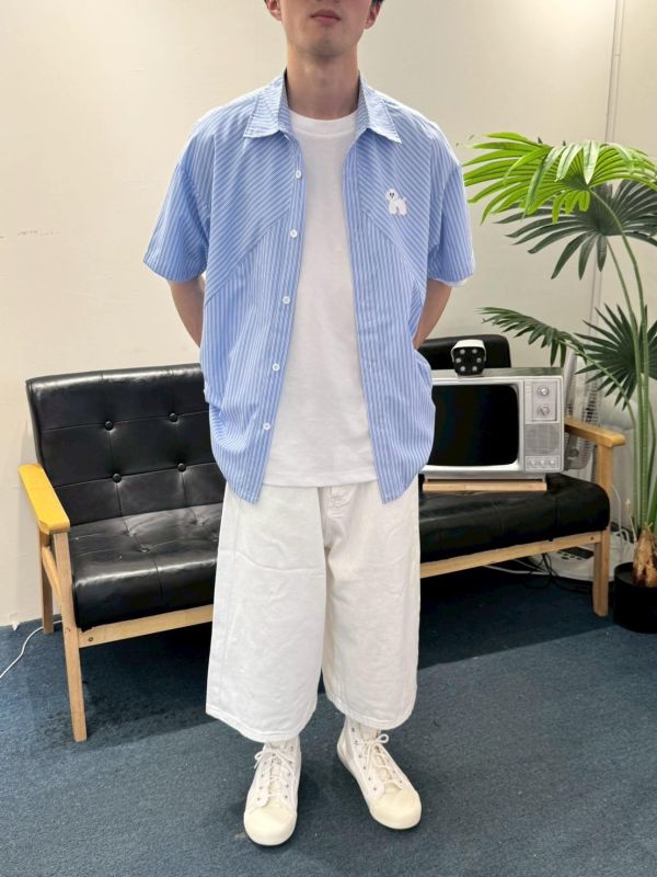 拼接條紋小狗襯衫 
