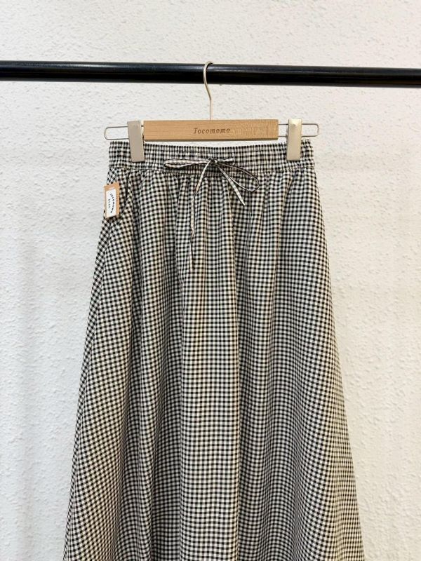 格紋傘狀裙襬長裙 