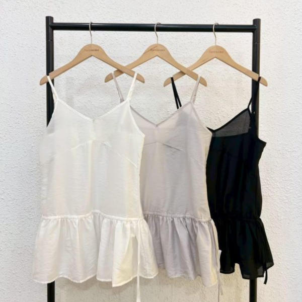 細肩抽繩裙擺罩衫 