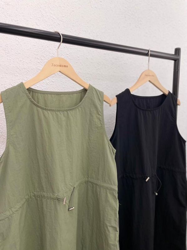 寬肩抽繩工裝洋裝 