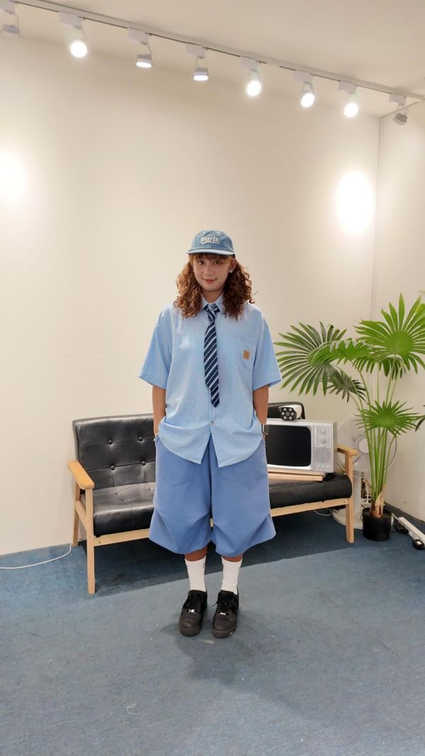 馬卡龍條紋小標襯衫 