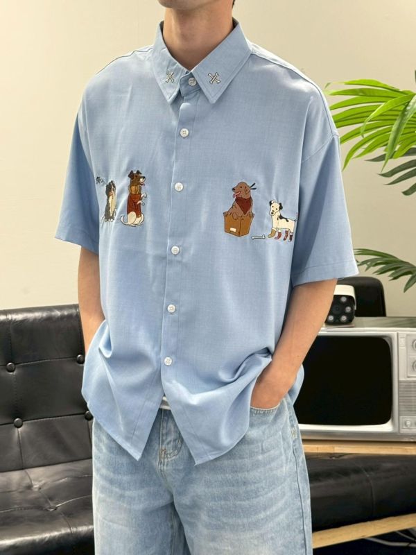 夏日小狗刺繡襯衫 