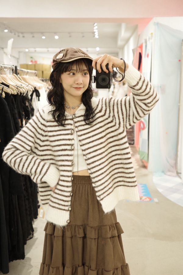 可愛條紋針織外套 