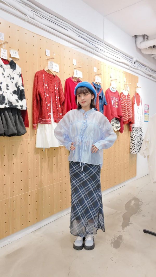 透紗綁帶長袖襯衫 