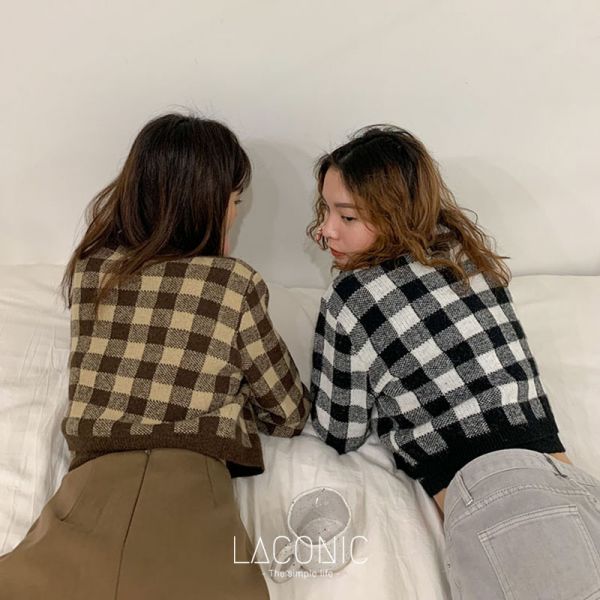 萌噠，大貓翻肚。經典復古格子套裝(上衣+背心)【149SC】 