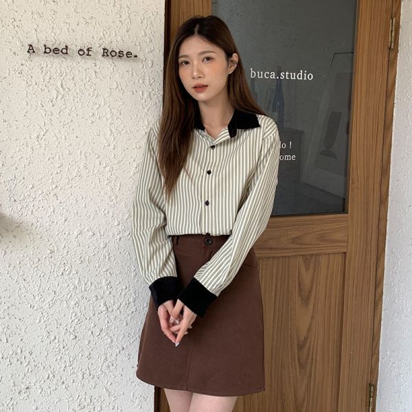 皇室貴族撞色條紋襯衫【309SG】 