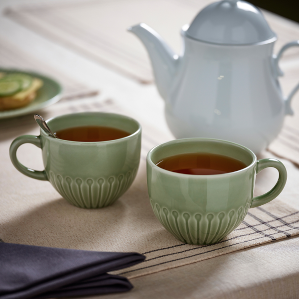 淺灰綠色花紋馬克杯 