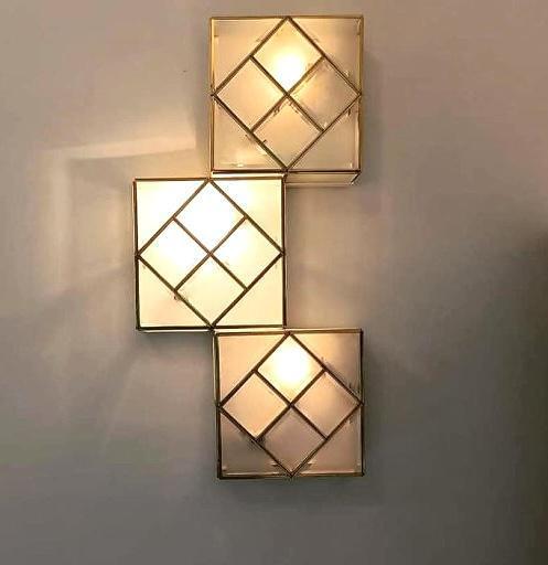 鑲嵌菱格紋玻璃壁燈/吸頂燈 