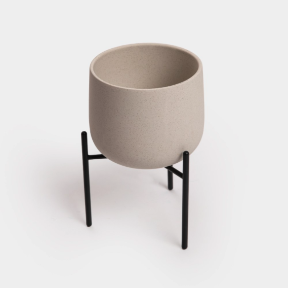 大地灰附架陶瓷盆器 