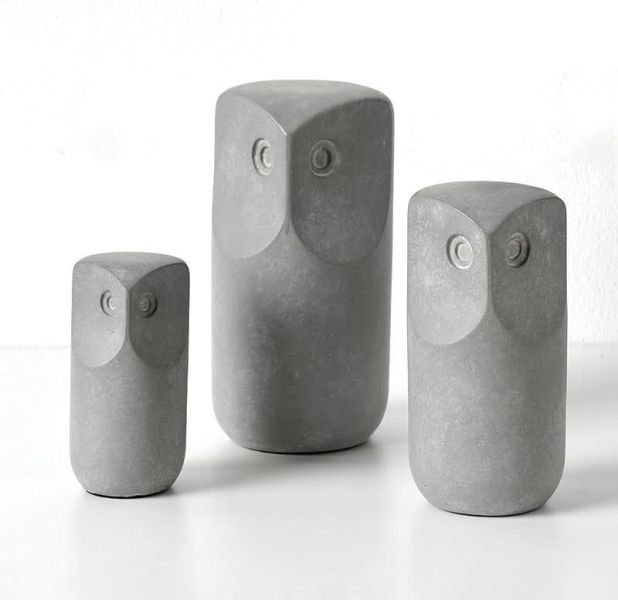 淺灰混凝土貓頭鷹擺飾三件組 