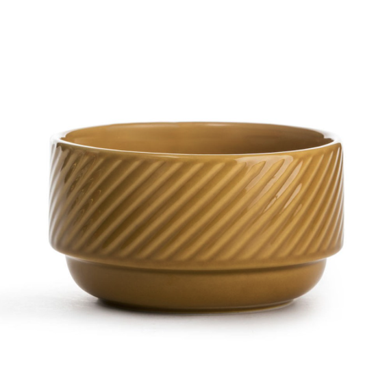 黃色斜紋陶瓷湯碗 