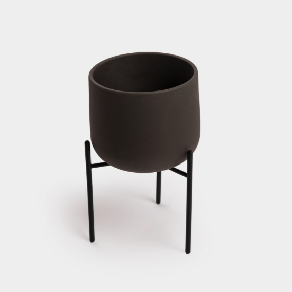 深灰附架陶瓷盆器 