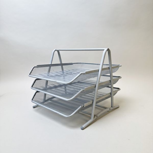 鐵製米灰三層文件架 