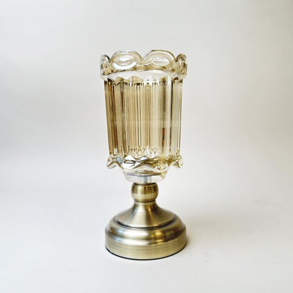 琥珀玻璃高腳燭台 