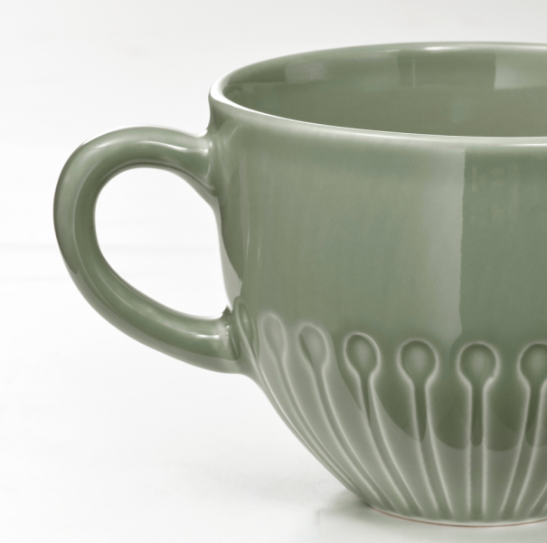 淺灰綠色花紋馬克杯 