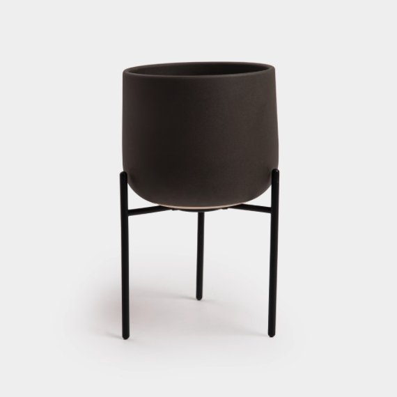 深灰附架陶瓷盆器 