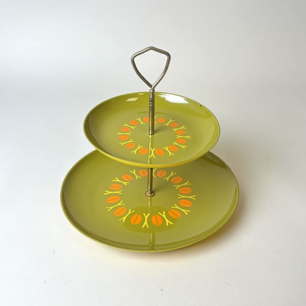 綠色印花雙層點心盤 