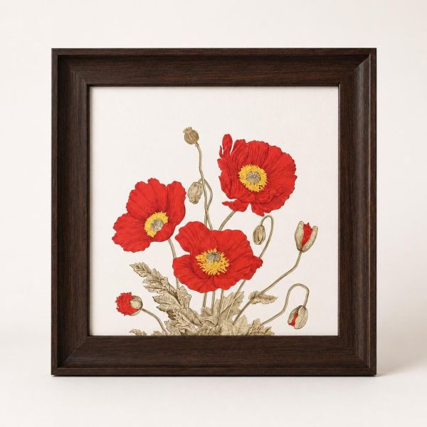 紅花植物插畫木框畫 