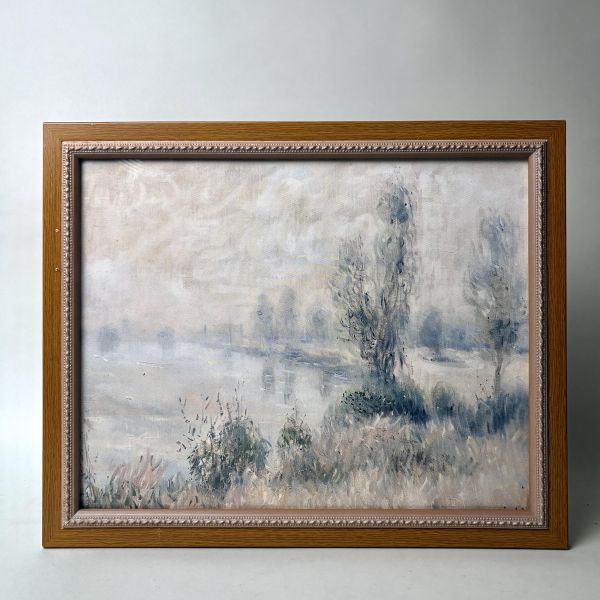 河畔矇朧霜雪掛畫 