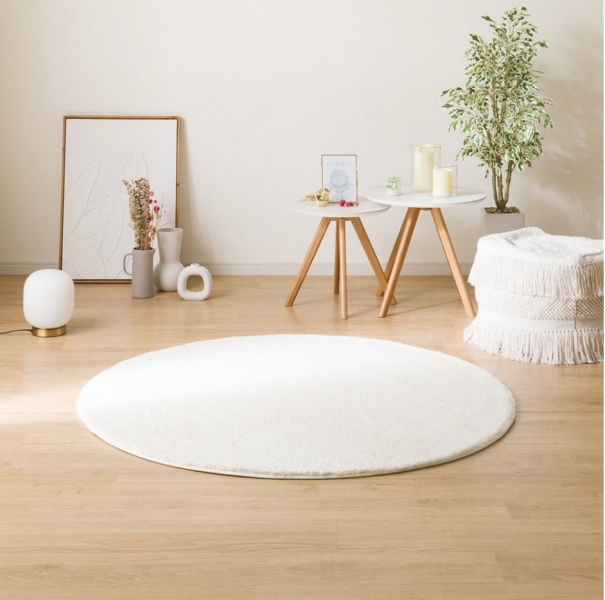 象牙白圓地毯 