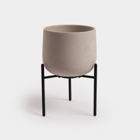 大地灰附架陶瓷盆器 