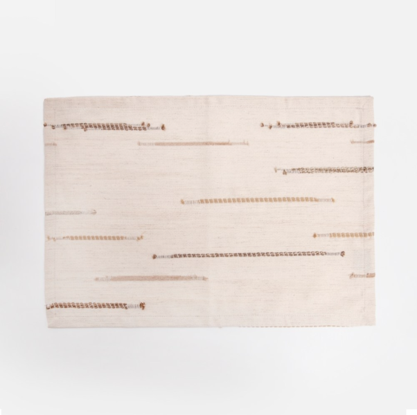 橫向織紋米白棉麻餐墊 