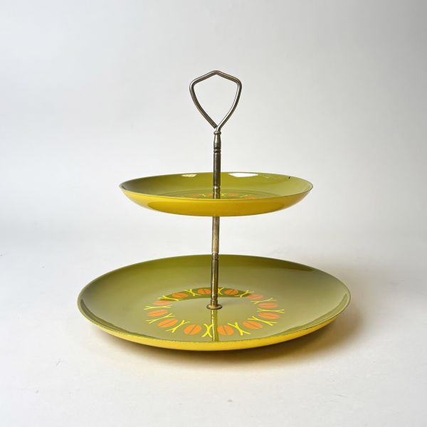 綠色印花雙層點心盤 