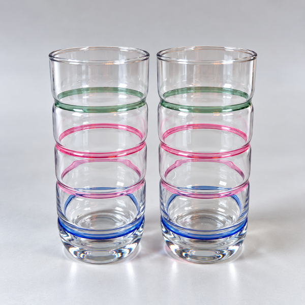 彩色環紋玻璃杯 