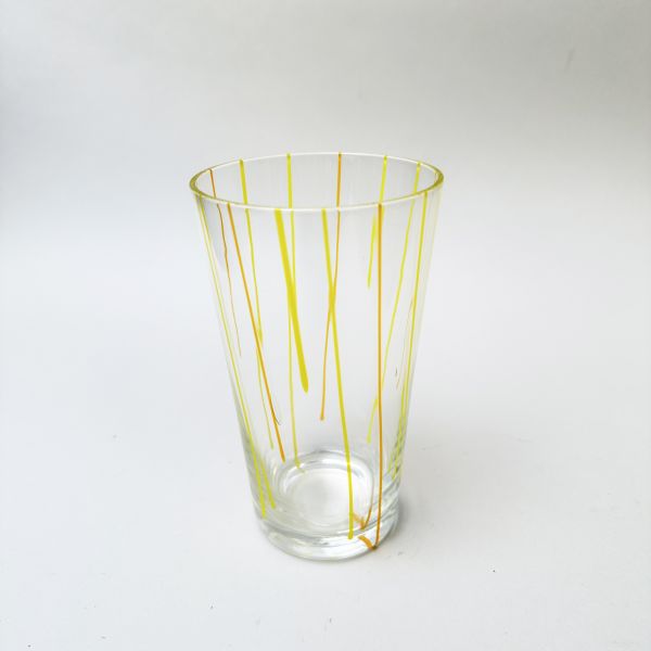 黃橘線條玻璃杯 