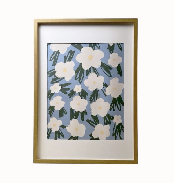木框白花掛畫 