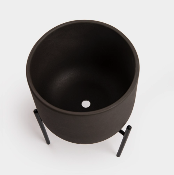 深灰附架陶瓷盆器 