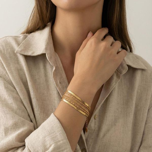 鈦鋼18K金 雙層寬版蛇頸手鍊 