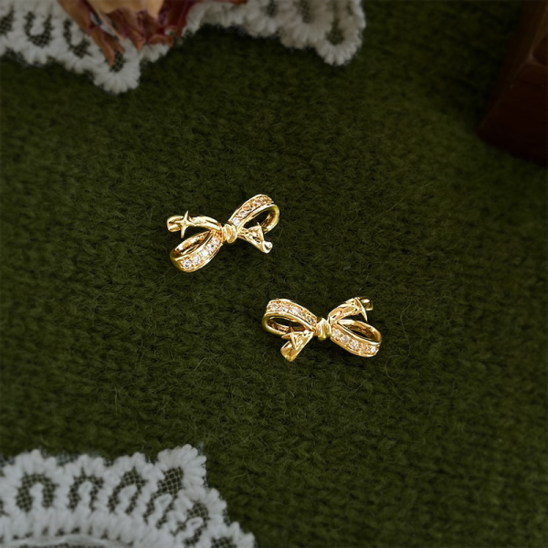 925銀針 微鑲鋯石蝴蝶結耳環 