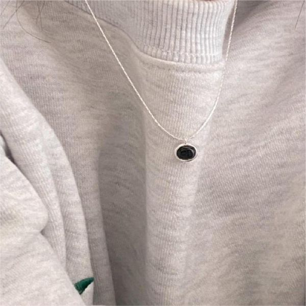 925純銀 不易打結橢圓黑瑪瑙項鍊 