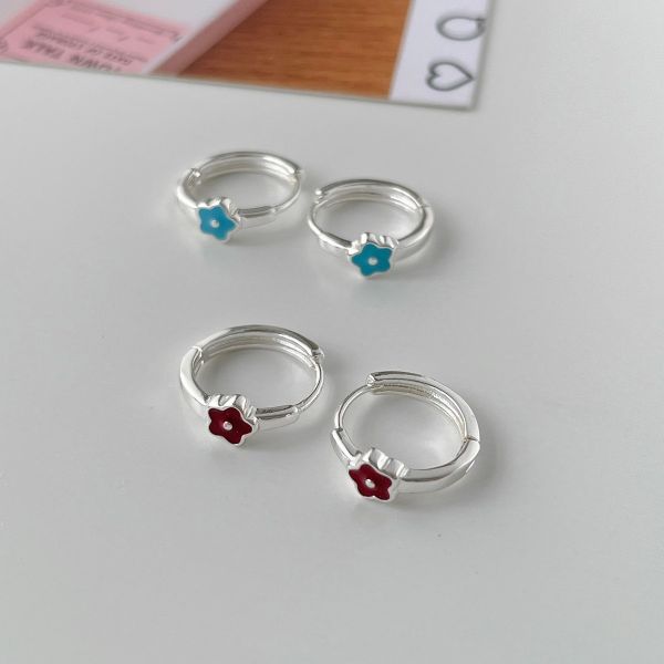 925銀針 日系滴釉小花耳扣 