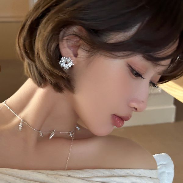 925銀針 不規則環形鋯石珍珠耳環 