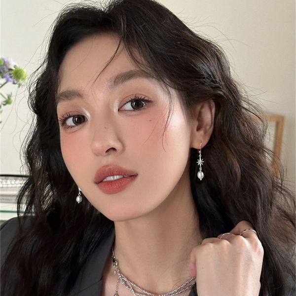 925銀針 八芒星珍珠吊墜耳扣 