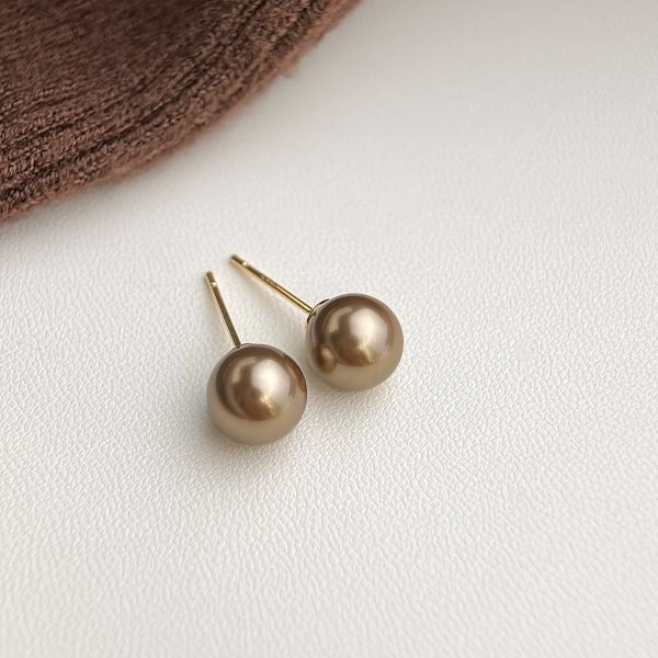 925銀針 8mm施家珍珠耳環（摩卡棕） 