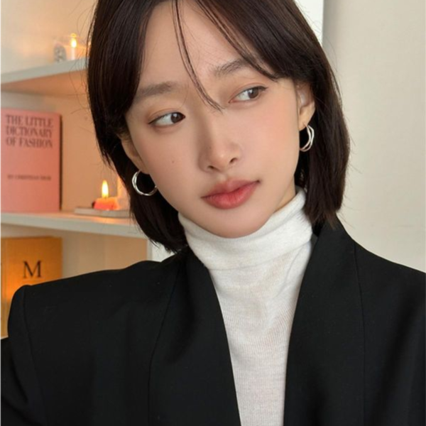 925銀針 雙層不規則素圈耳扣 