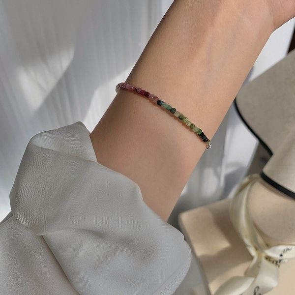 925純銀 天然碧璽碎銀手鍊 