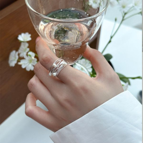 925純銀 多層纏繞珍珠戒指 