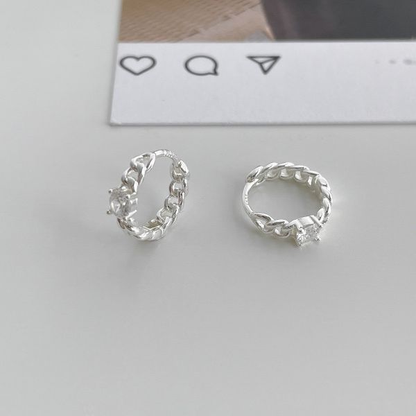 925銀針 微鑲方鋯鏈條造型耳扣 