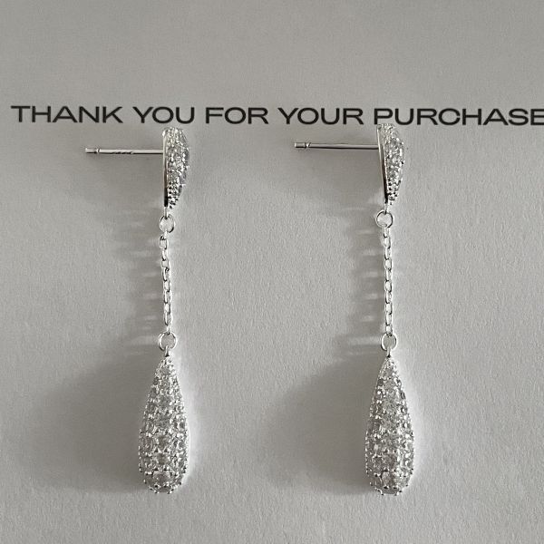 925銀針 長型碎鑽水滴吊墜耳環 