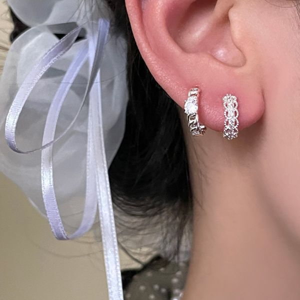 925銀針 微鑲方鋯鏈條造型耳扣 