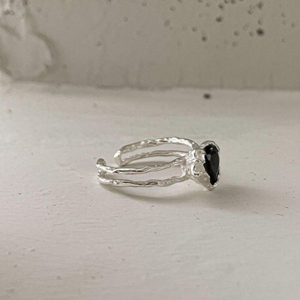 925純銀 雙層不規則鋯鑽愛心戒指 