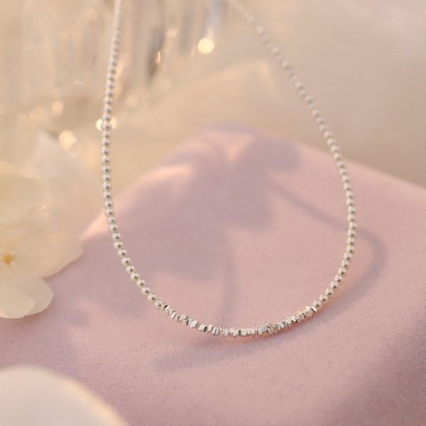 925純銀 法式小直徑珍珠碎銀項鍊 