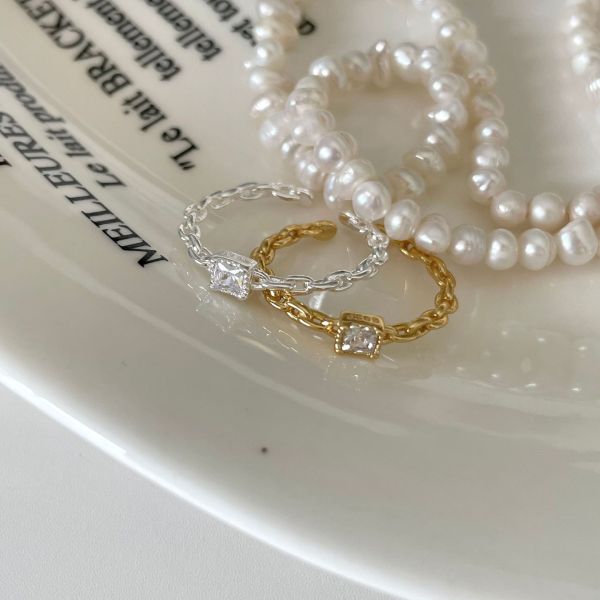 925純銀 韓系鍊狀鋯石鑲嵌戒指 