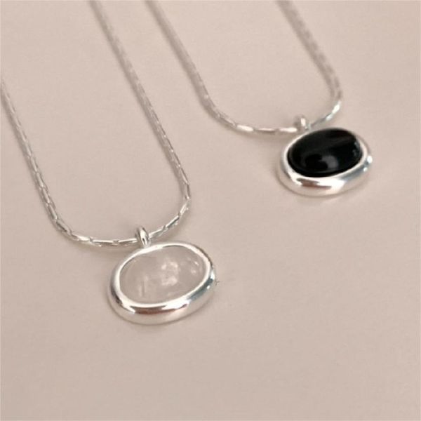 925純銀 不易打結橢圓黑瑪瑙項鍊 