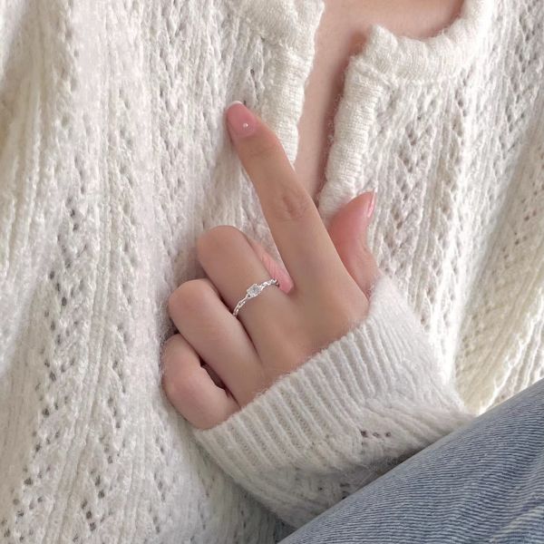 925純銀 韓系鍊狀鋯石鑲嵌戒指 